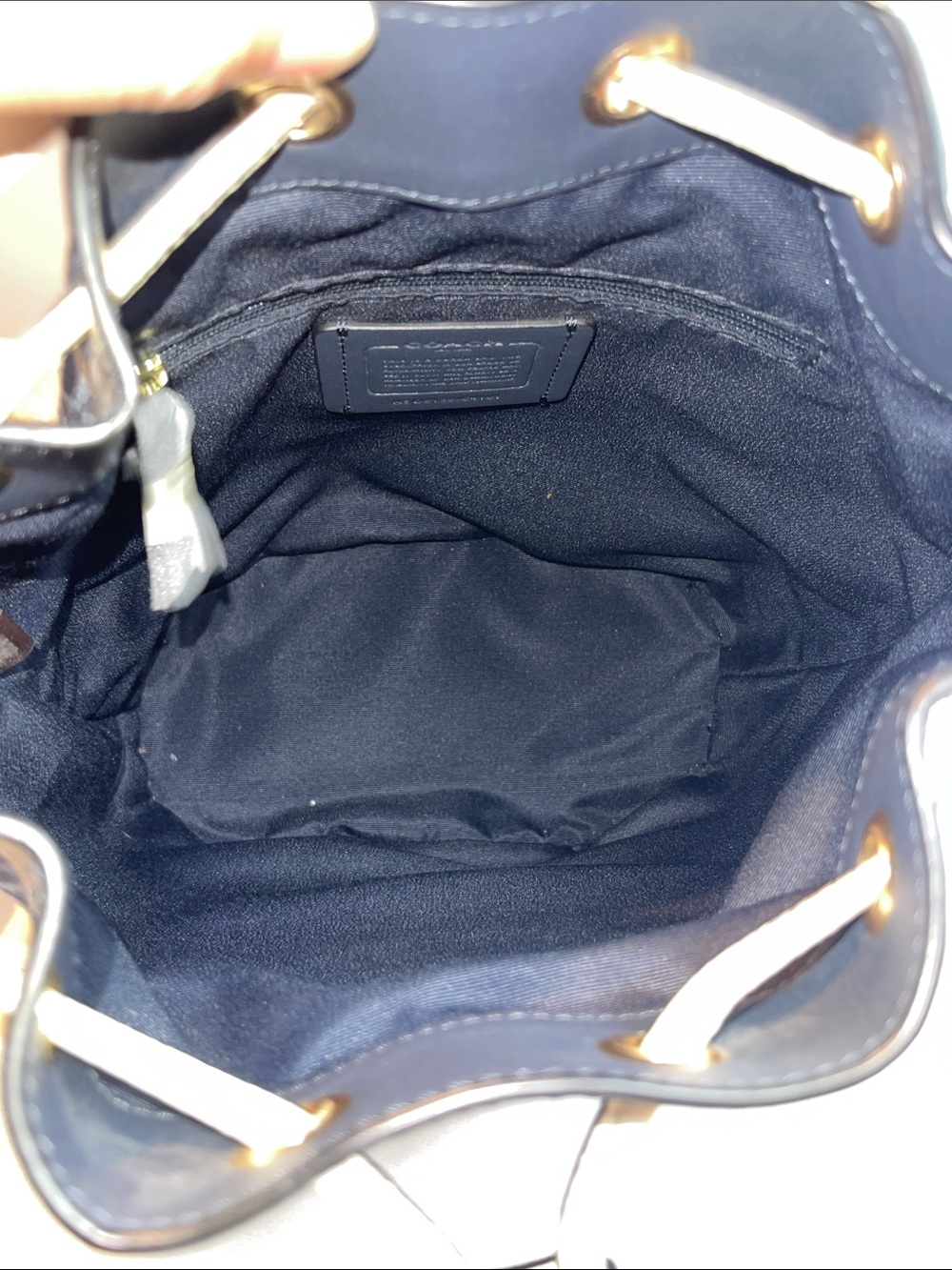 Coach D2132-C4104 Signature Jacquard Mini Bucket Bag Navy Blue & Chalk Leather - Picture 8 of 9